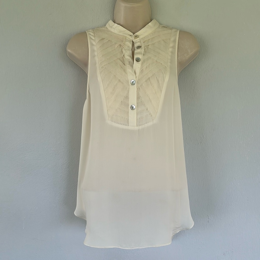 Haute Hippie cream white silk sleeveless mesh half button blouse size small - Picture 3 of 11